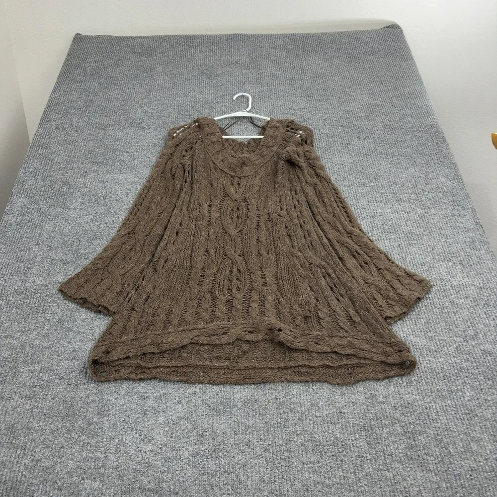 Free People Sweater Womens M Brown Cotton Blend Cable Knit V Neck‎ Boho Style